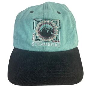 Vintage Steamboat Springs Hat Colorado Ski Cap Teal Black Mountain 90s SCI
